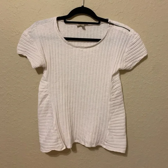 •Anthropologie• Bordeaux White Zipper shirt Sz M! - Picture 5 of 12